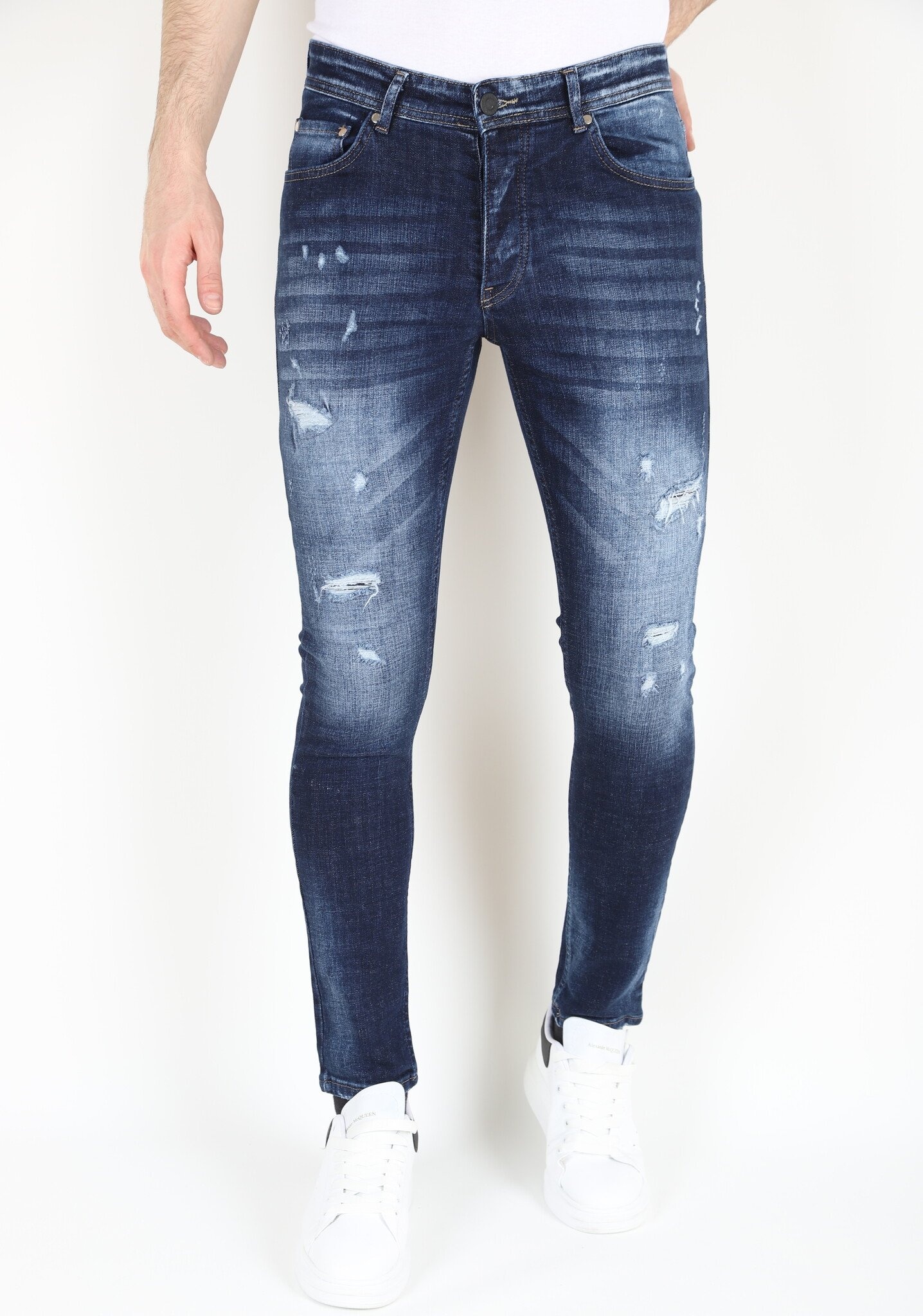 Tight Jeans Med Hål För Herr -MM- Blå