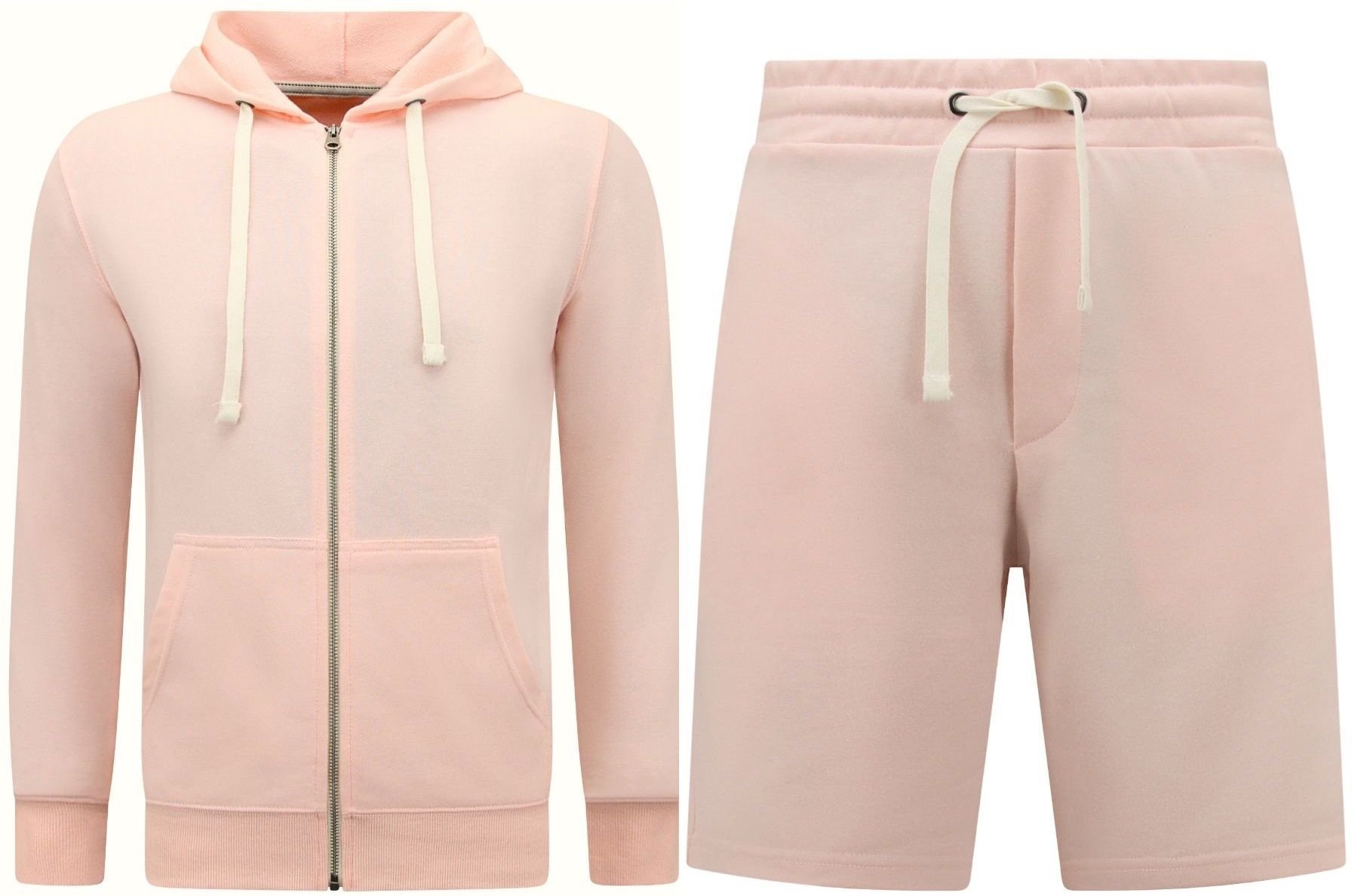 Hoodie Herr Med Dragkedja - Joggingshorts Herr - SET - Rosa