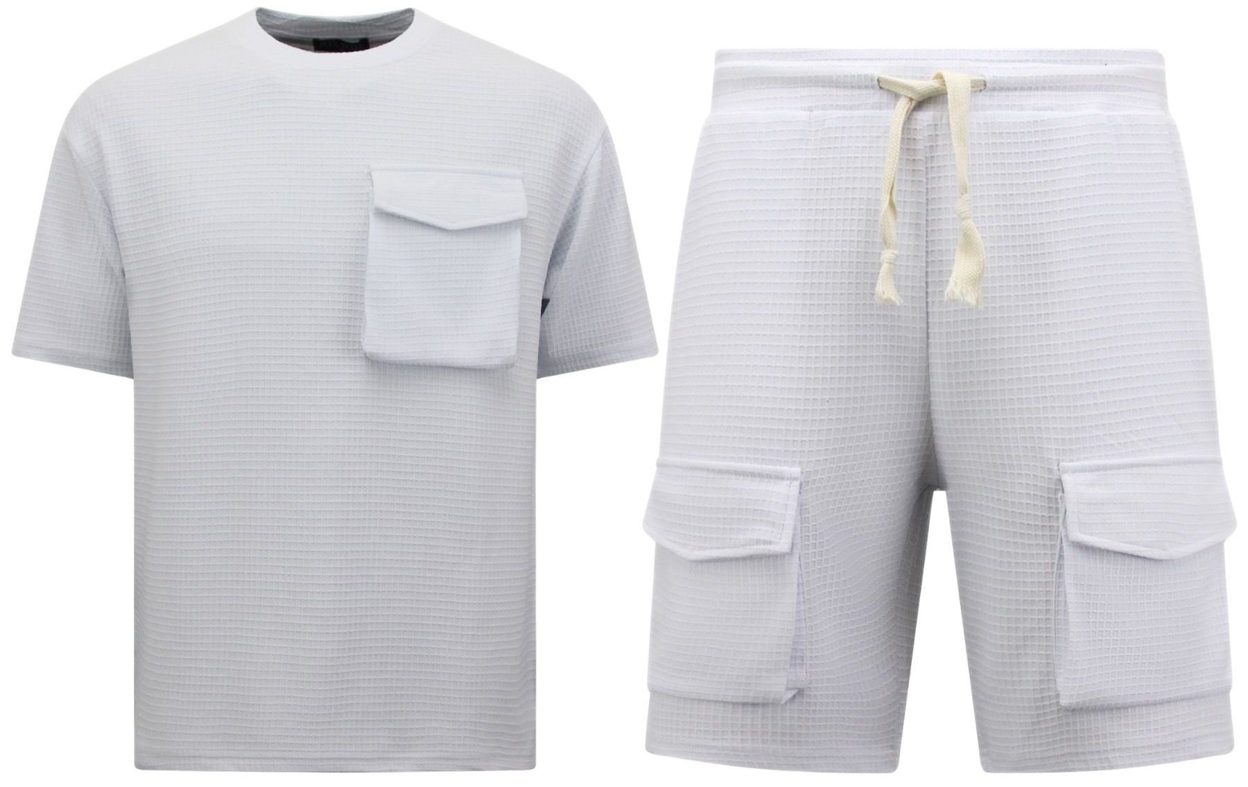 Ribbad Överdimensionerad T-Shirt - Joggingbyxor För Män - SET - Vit