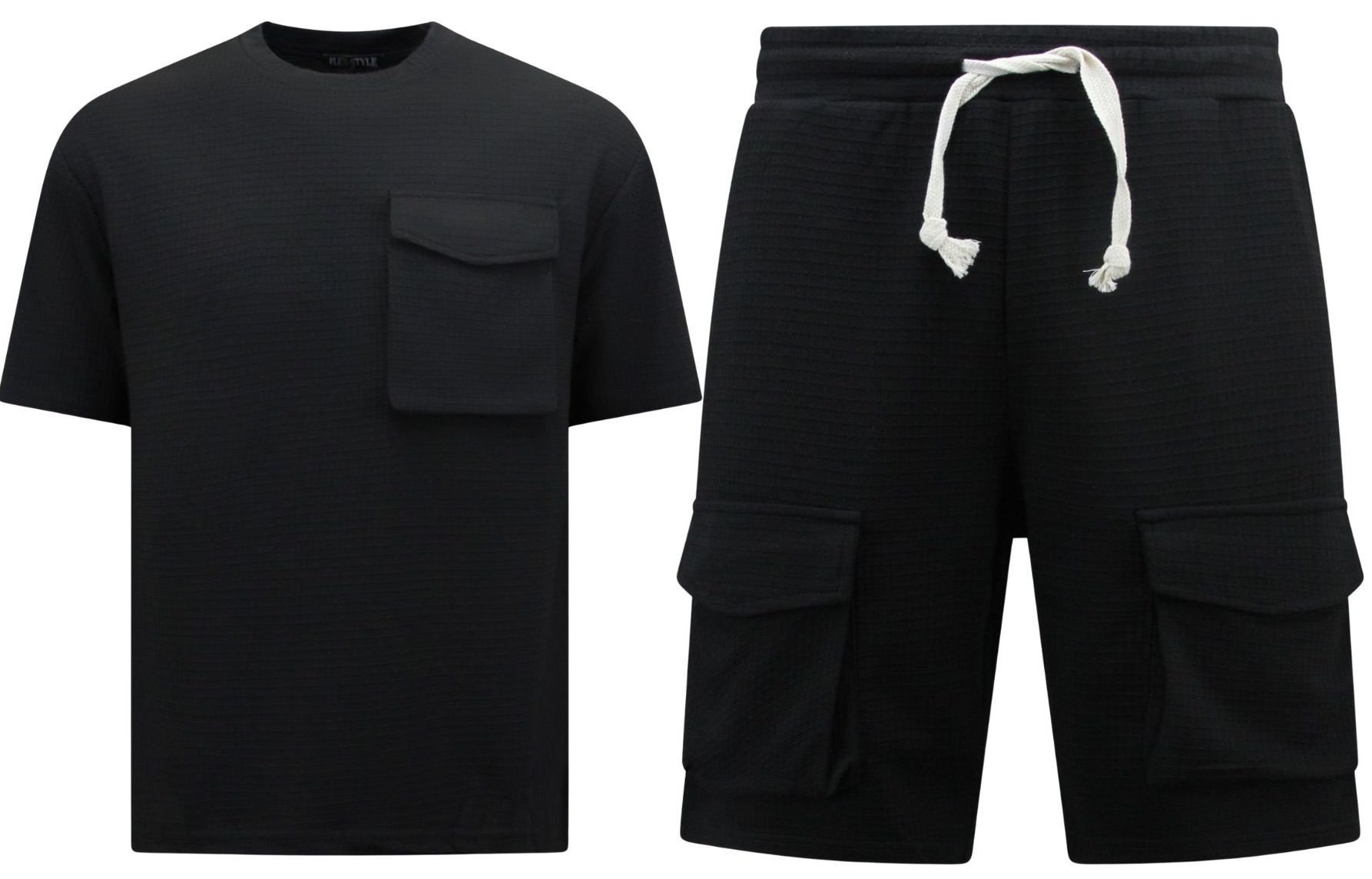 Ribbad Överdimensionerad T-Shirt - Joggingbyxor För Män - SET - Svart