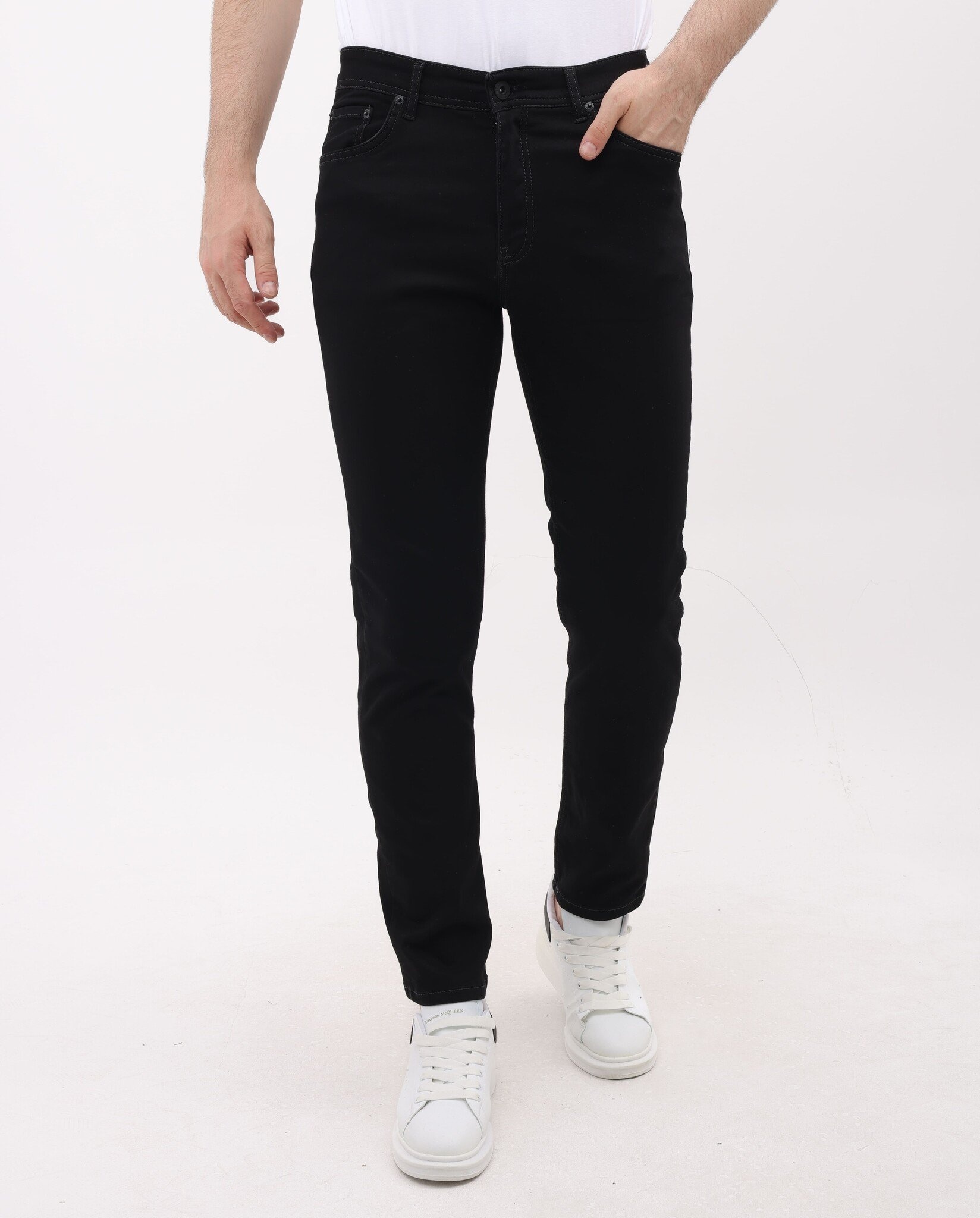 Jeans Herr - Neat Stretch Denim Byxor Herr - Regular Fit - MM-R- - Svart