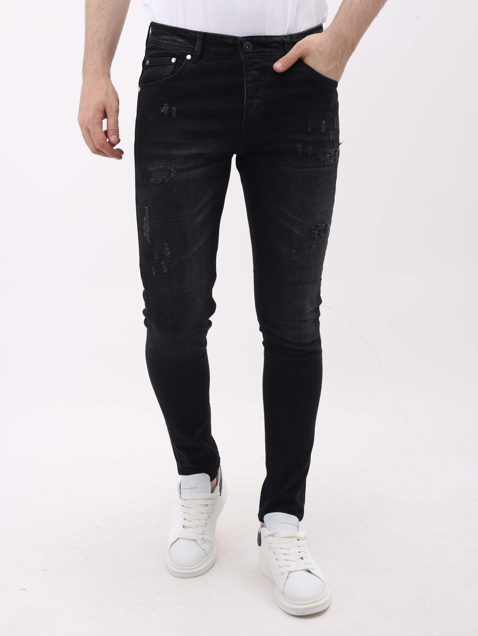 Jeans Med Rips Slim Fit För Män - MM-S- - Svart