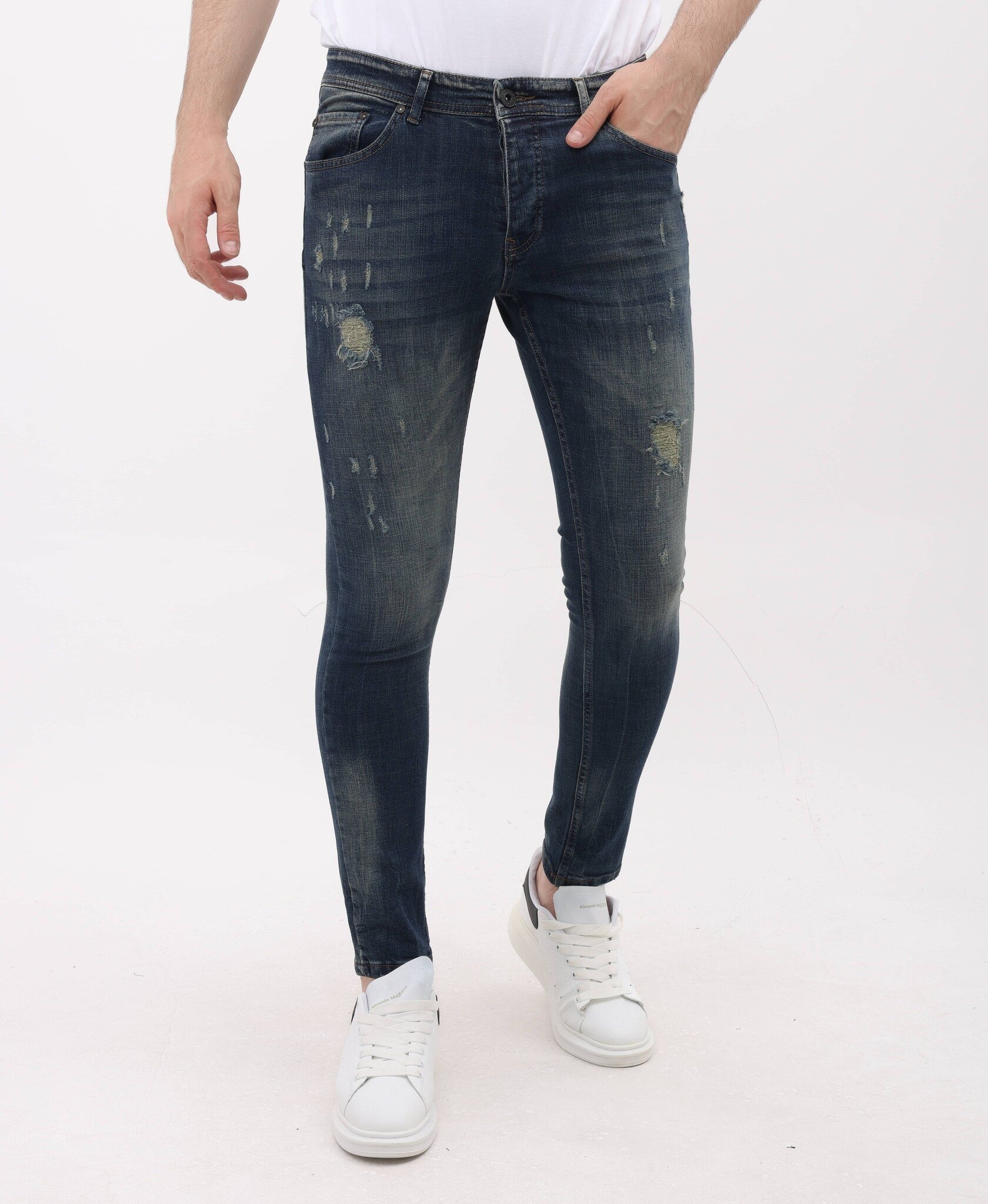 Ripped Jeans Herr Slim Fit Stretch - MM-S- - Blå