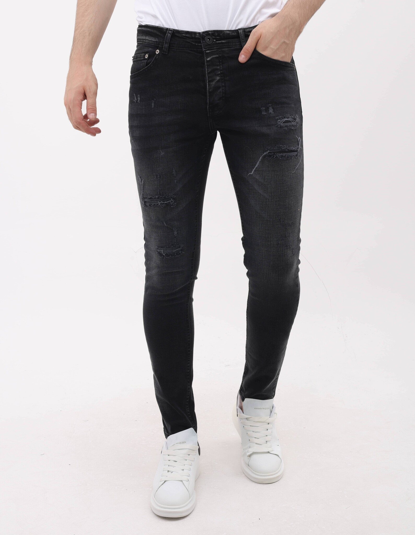 Jeans Med Rips Slim Fit För Män - MM-S- - Svart
