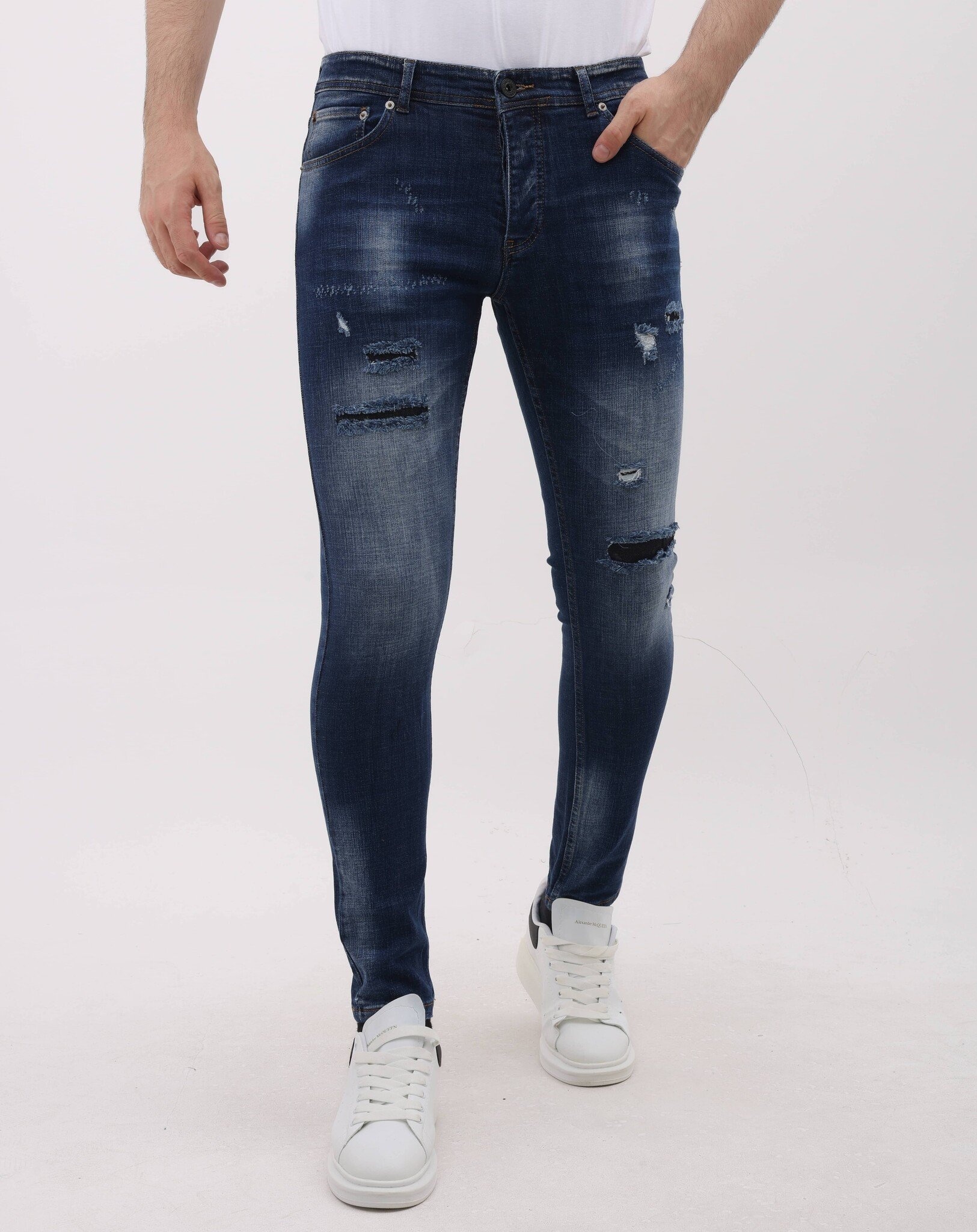 Tighta Jeans Slim Fit-jeans För Män Med Revor - MM-S- - Blå