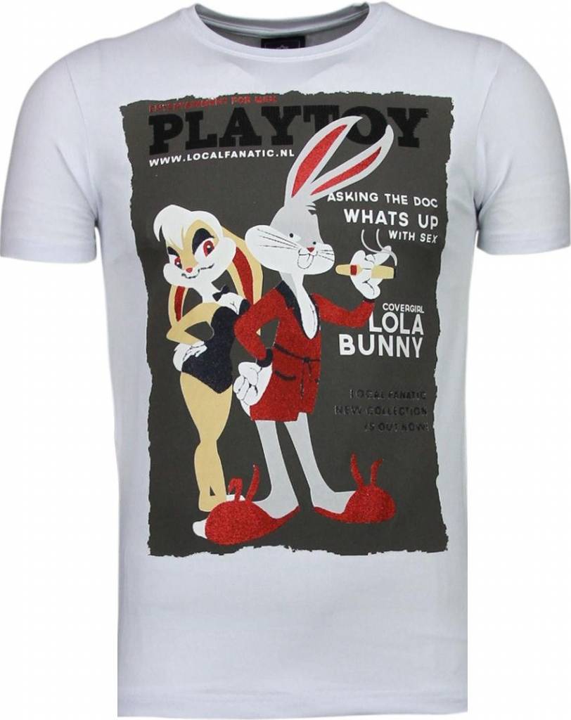 Playtoy Bunny Rhinestone - T-Shirt Herr Vit