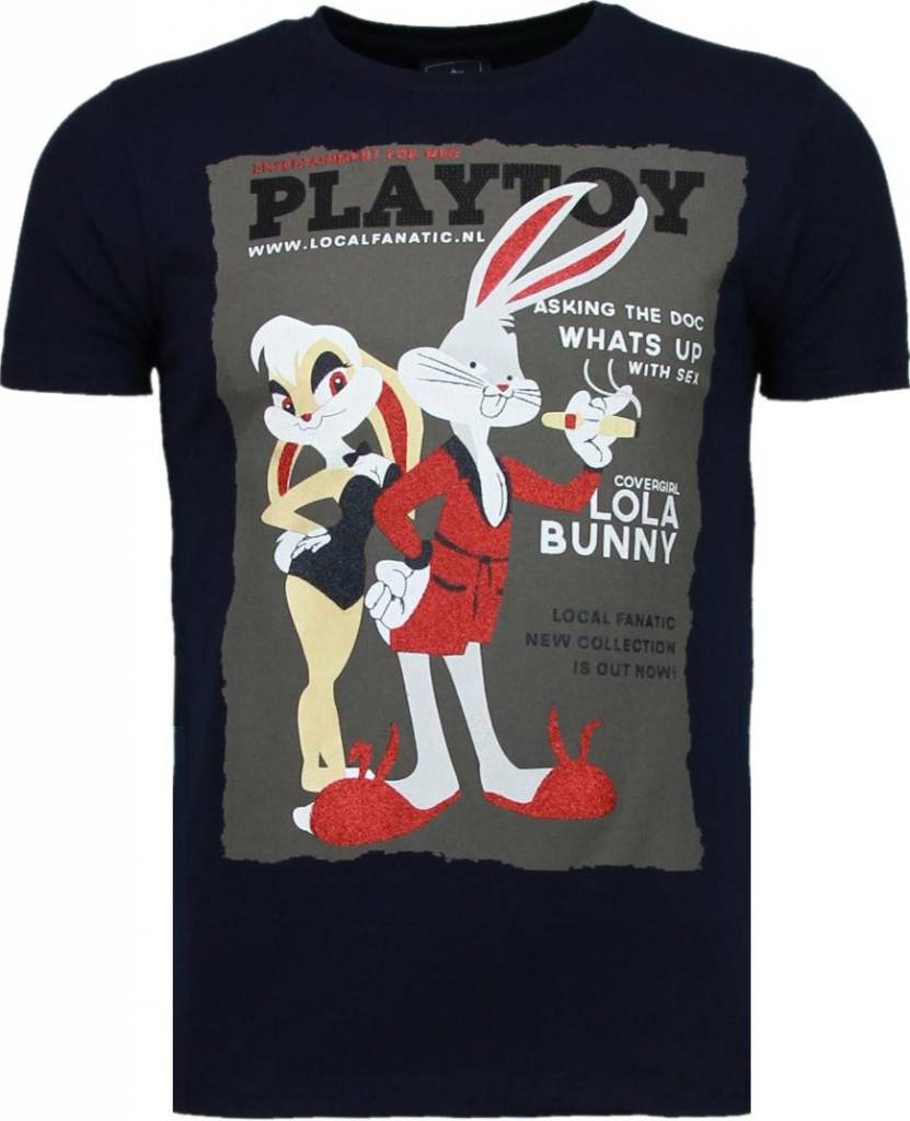 Playtoy Bunny Rhinestone - Herr T-Shirt Marinblå