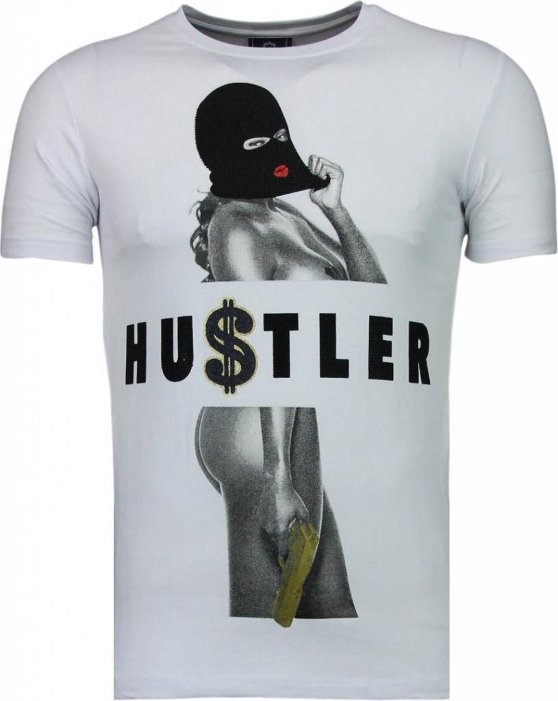 Hustler Rhinestone - T-Shirt Herr Vit