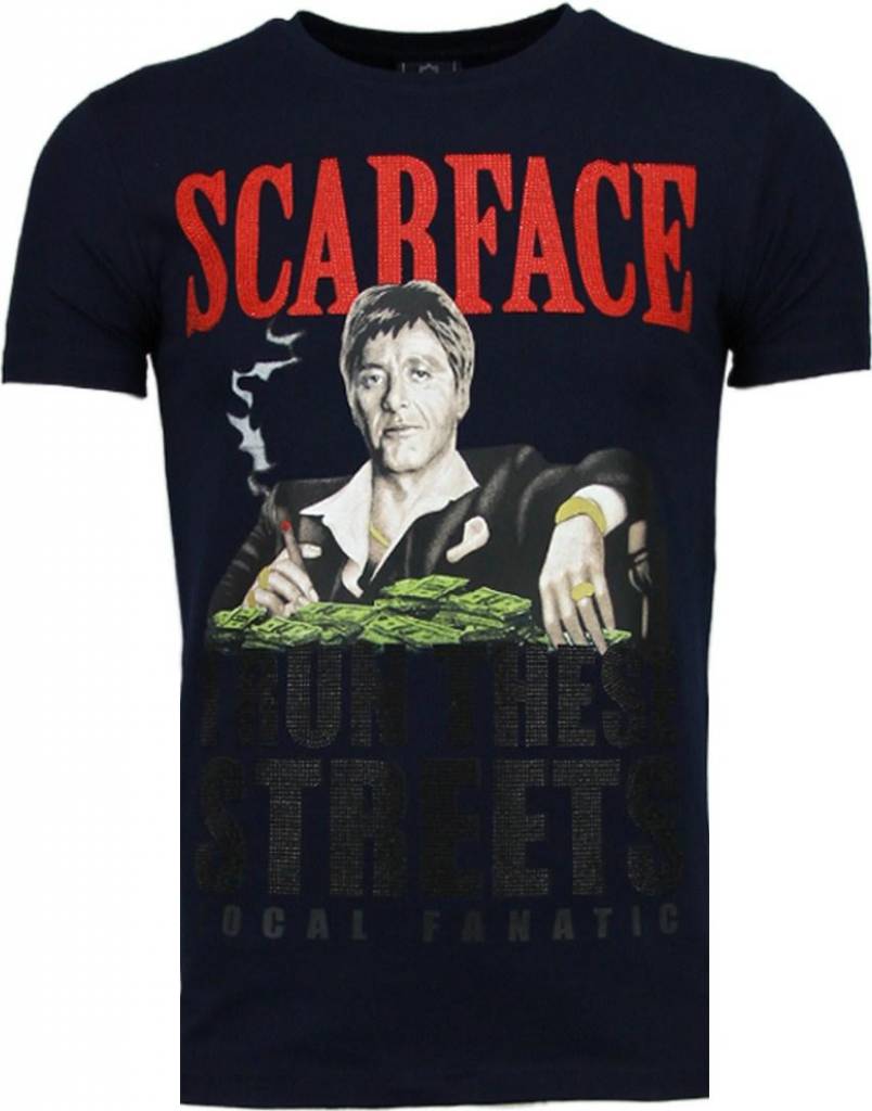 Scarface Boss Rhinestone - Herr T-Shirt Marinblå