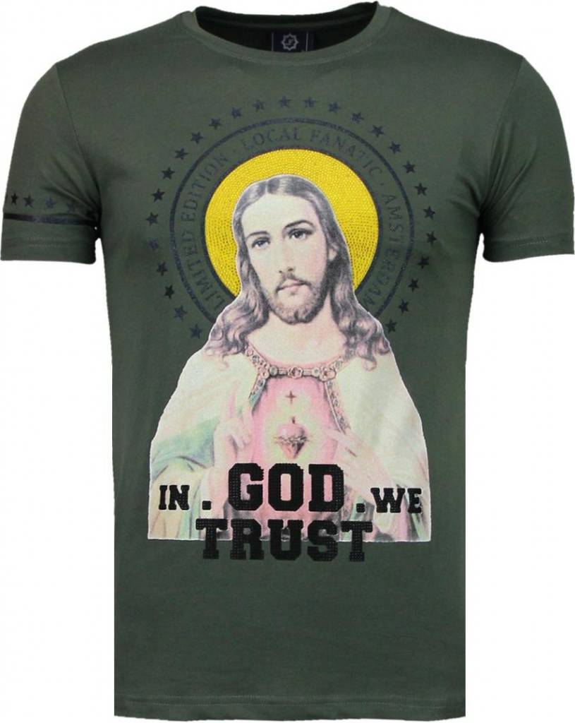Jesus God Trust Rhinestone - Man T-Shirt Grön