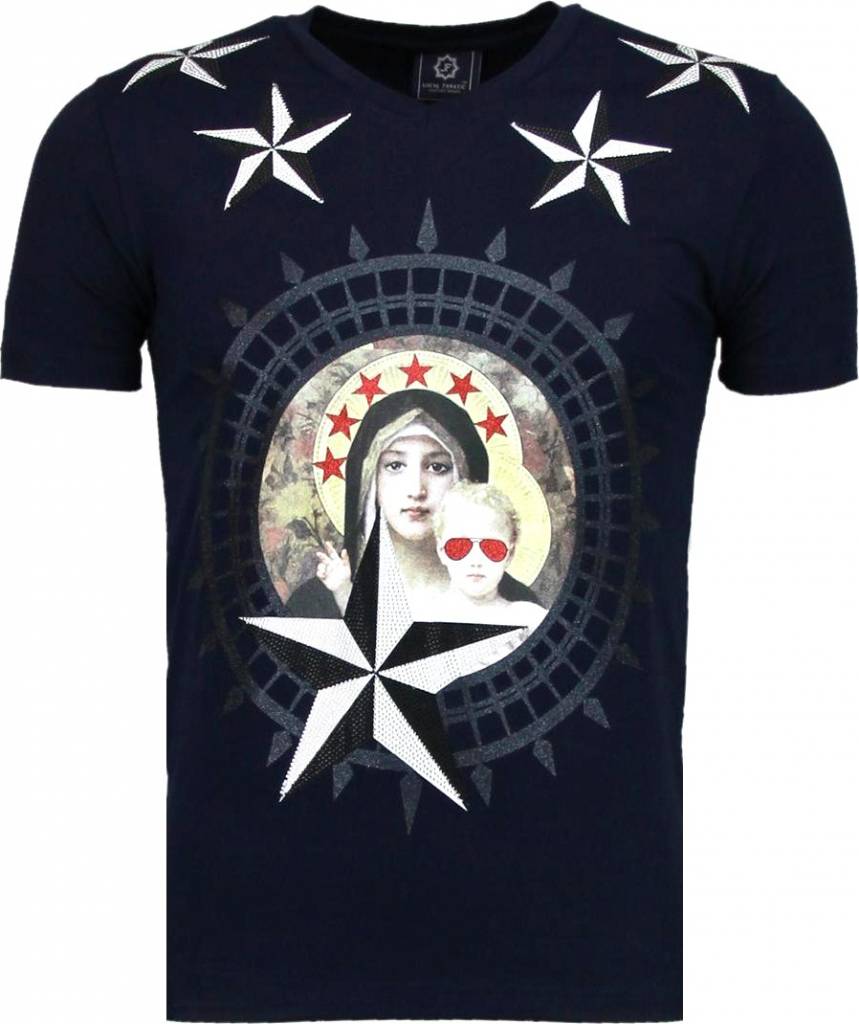 Holy Mary Stars Rhinestone - Herr T-Shirt Marinblå