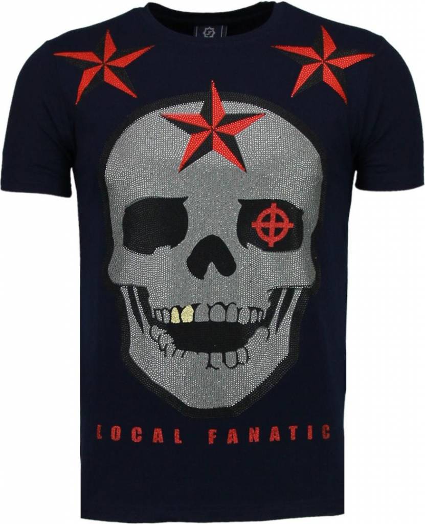 Rough Player Skull Rhinestone - T-Shirt Herr Marinblå