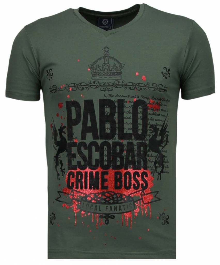 Pablo Escobar Boss Rhinestone - Herr T-Shirt Grön