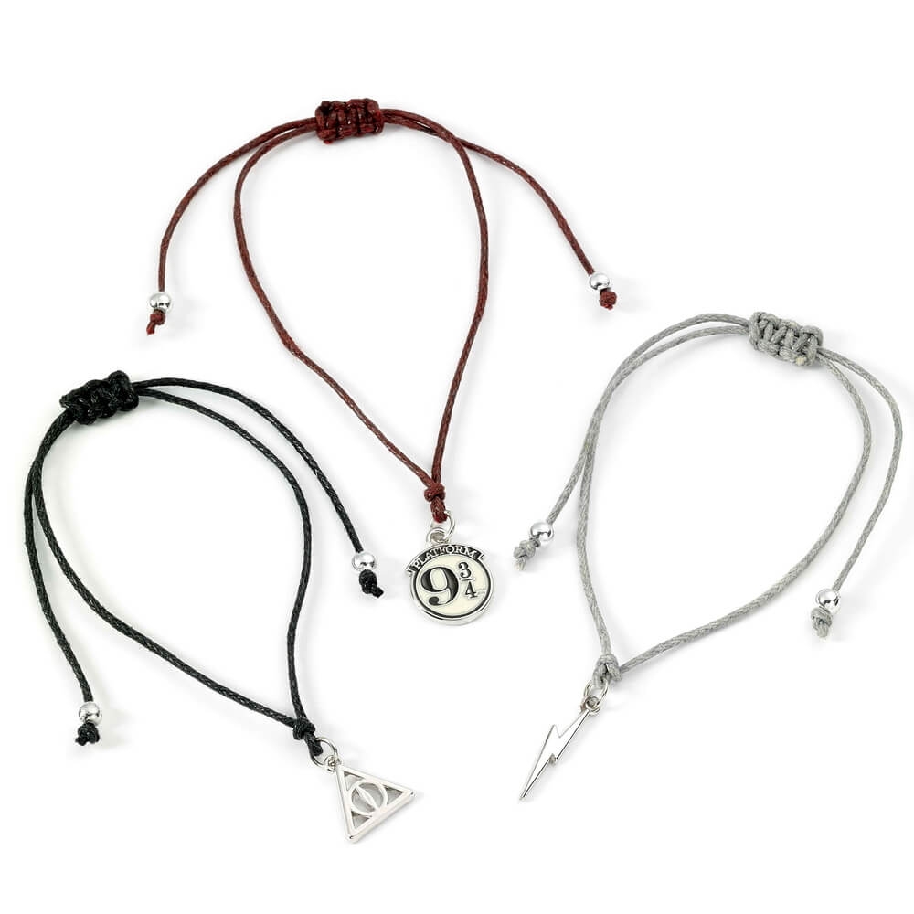 Vänskapsarmband (3st) Deathly Hallows, Blixt & Stationsskylt Harry Potter