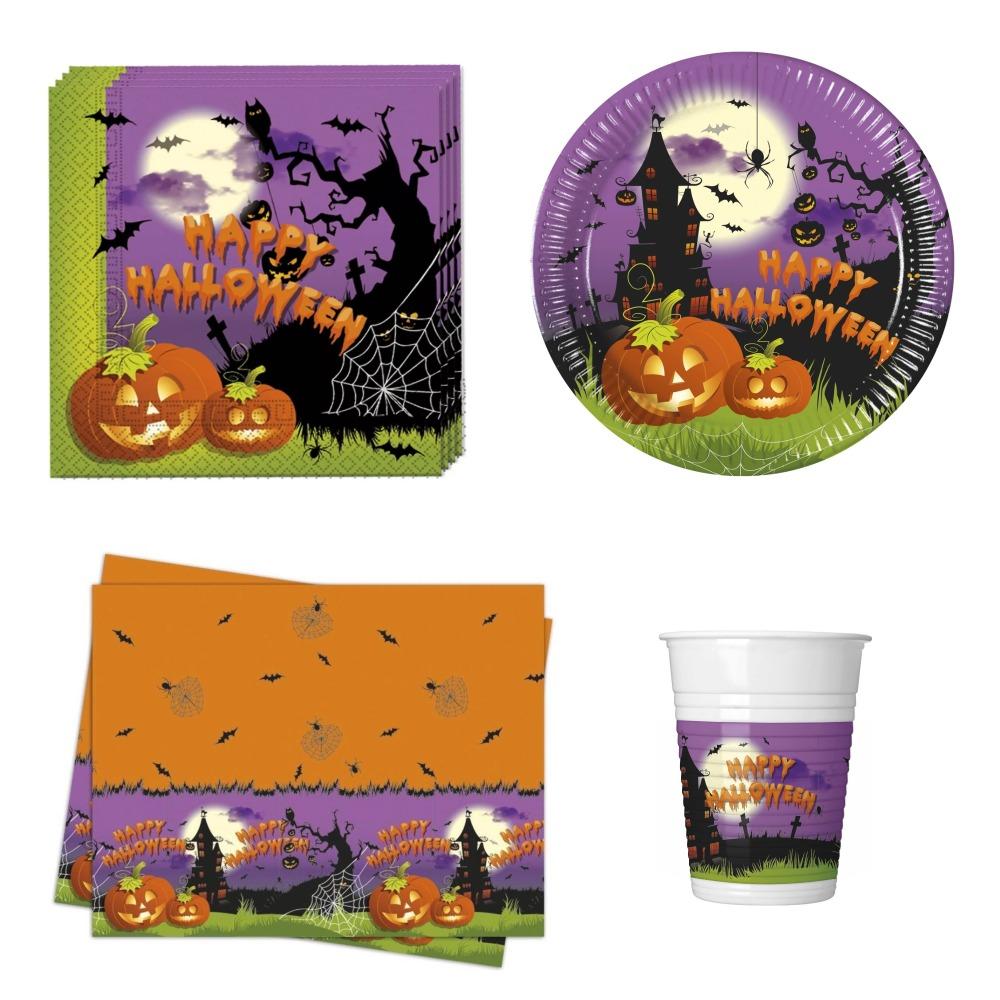 Festpaket 8 personer (Tallrikar, Muggar, Servetter, Bordsduk) Halloween