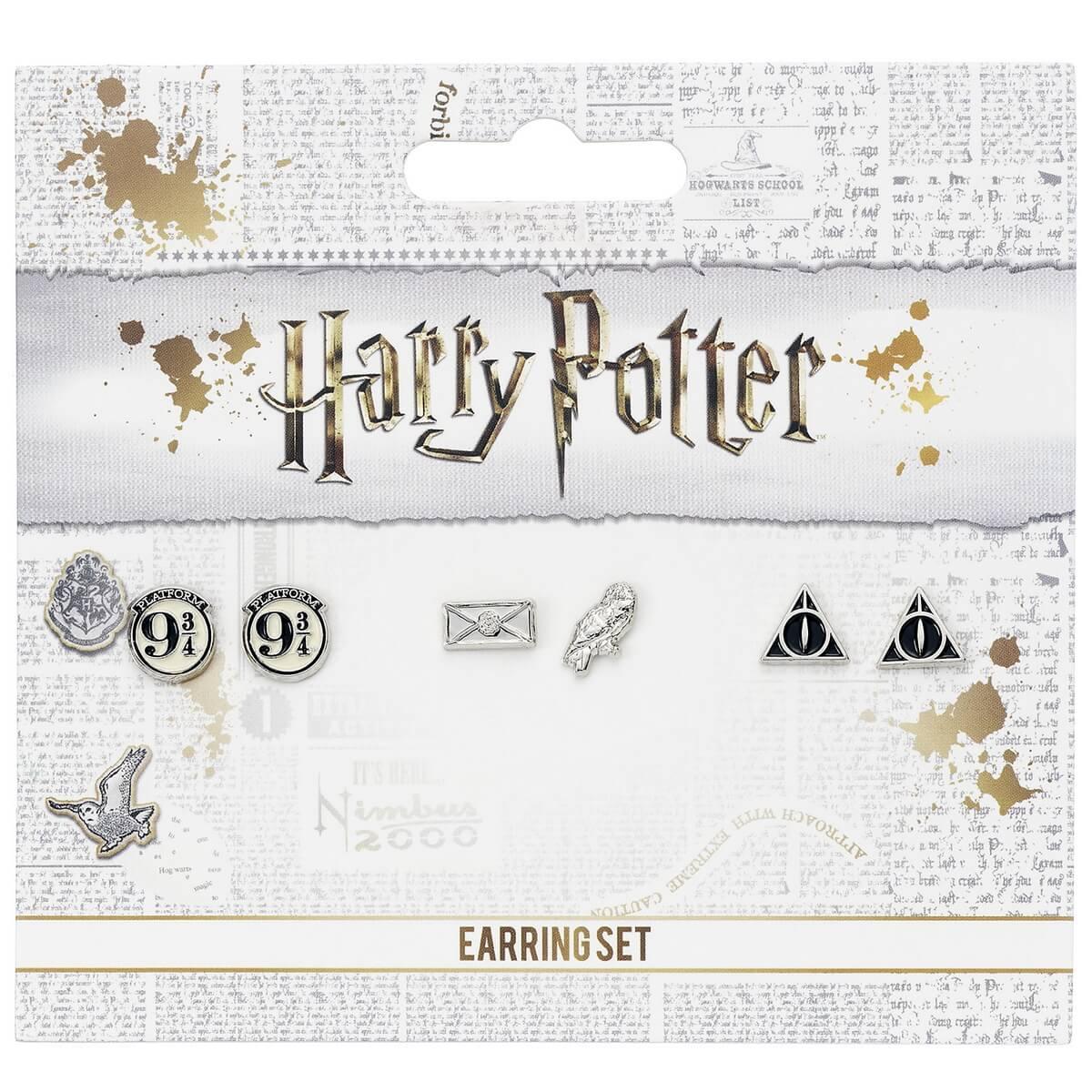 Set med 3 Örhängen (Deathly Hallows, Platform 9 3/4, Hedwig/Brev) Harry Potter