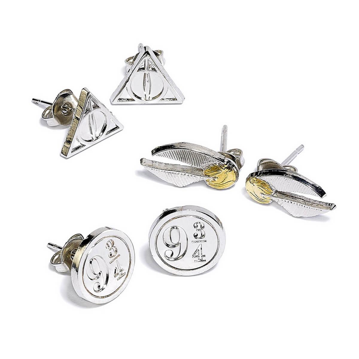Set med 3 Örhängen (Deathly Hallows, Platform 9 3/4, Golden Snitch) Harry Potter