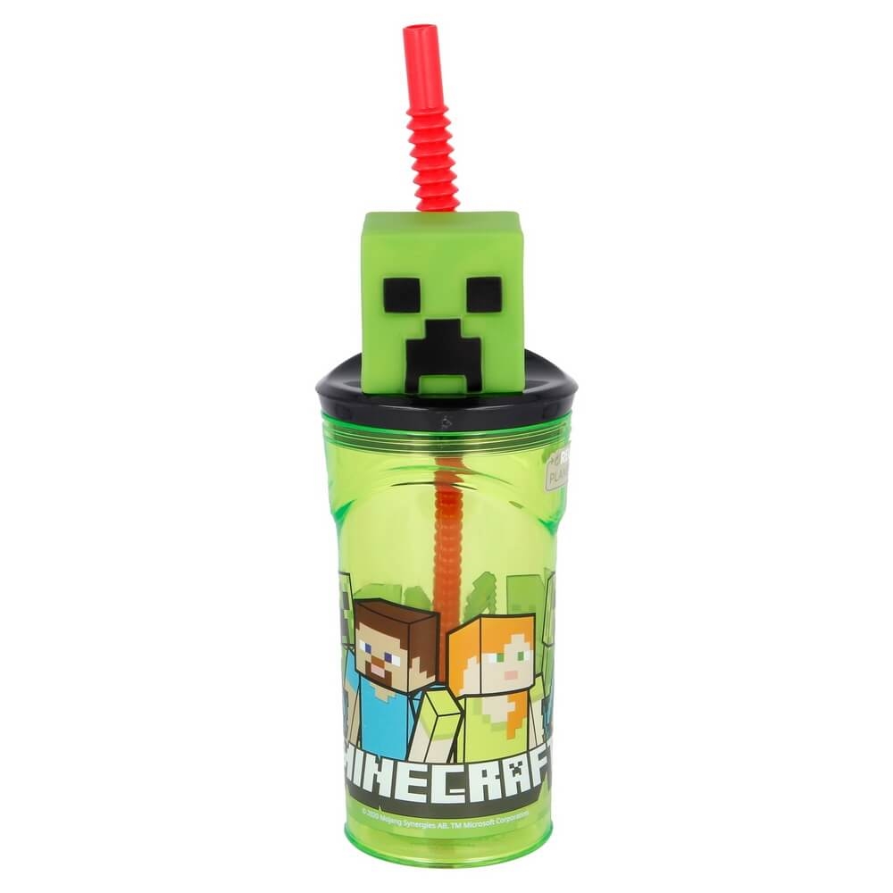 Creeper Mugg med Sugrör och 3D-figur 360ml - Minecraft