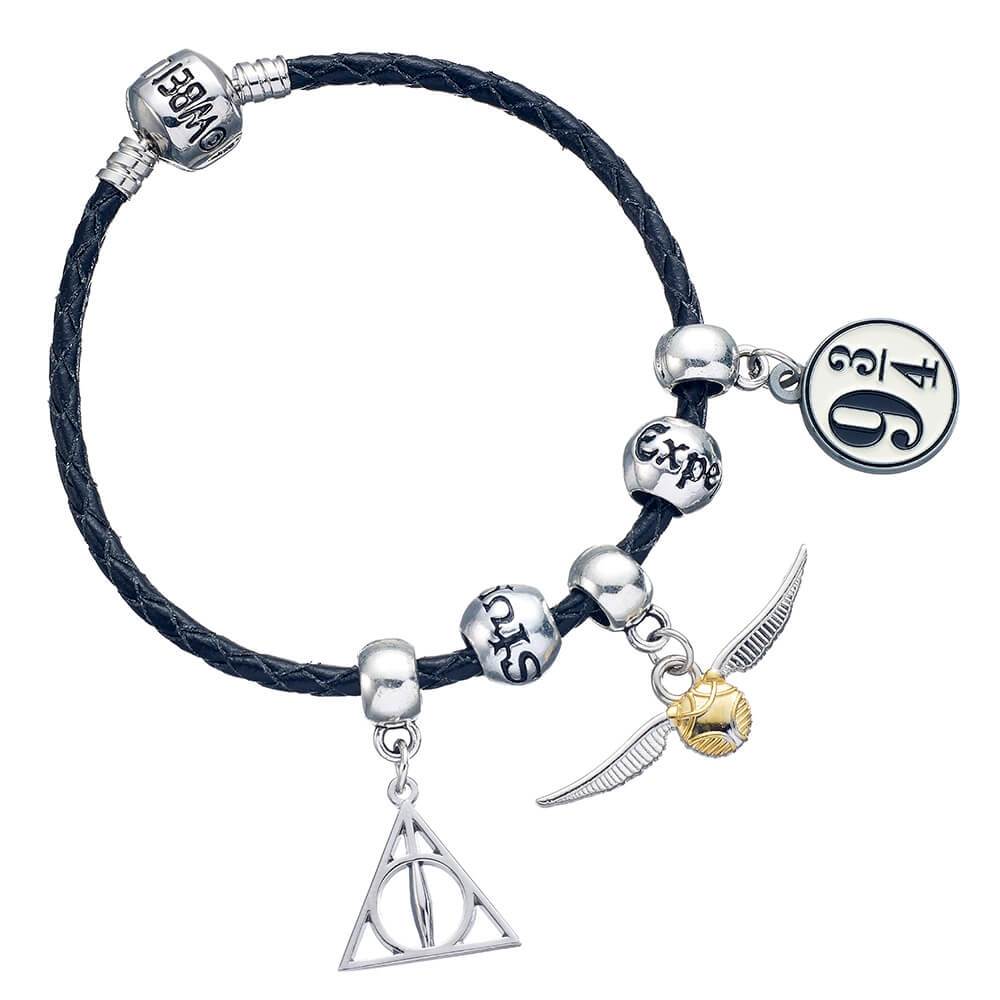 Läderarmband med 5st Silverpläterade Berlocker Harry Potter