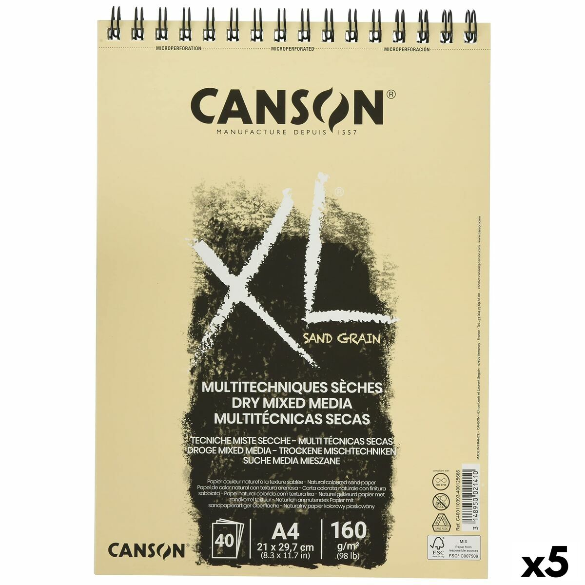 Ritblock Canson XL Sand Naturell A4 5 antal 40 Blad 160 g/m2