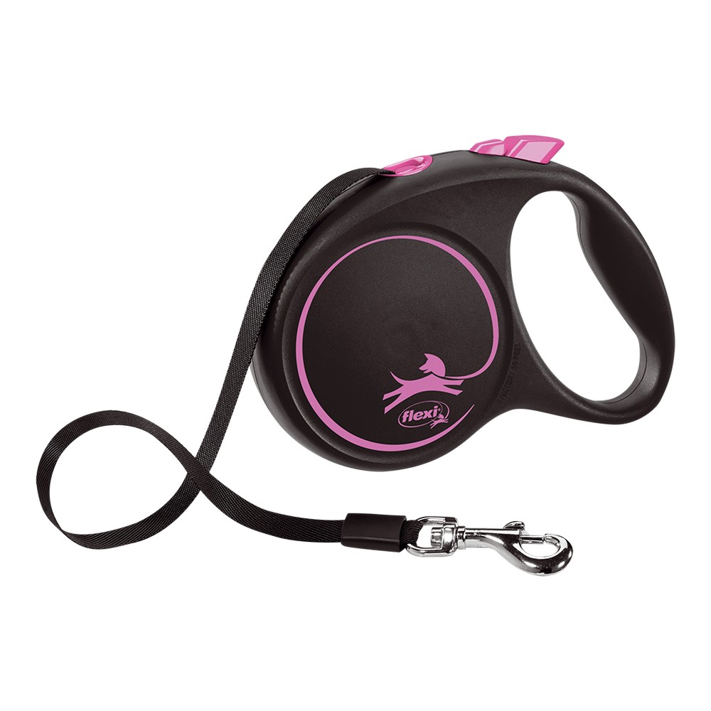 DoHundkoppel Flexi BLACK DESIGN 5 m Rosa Storlek M