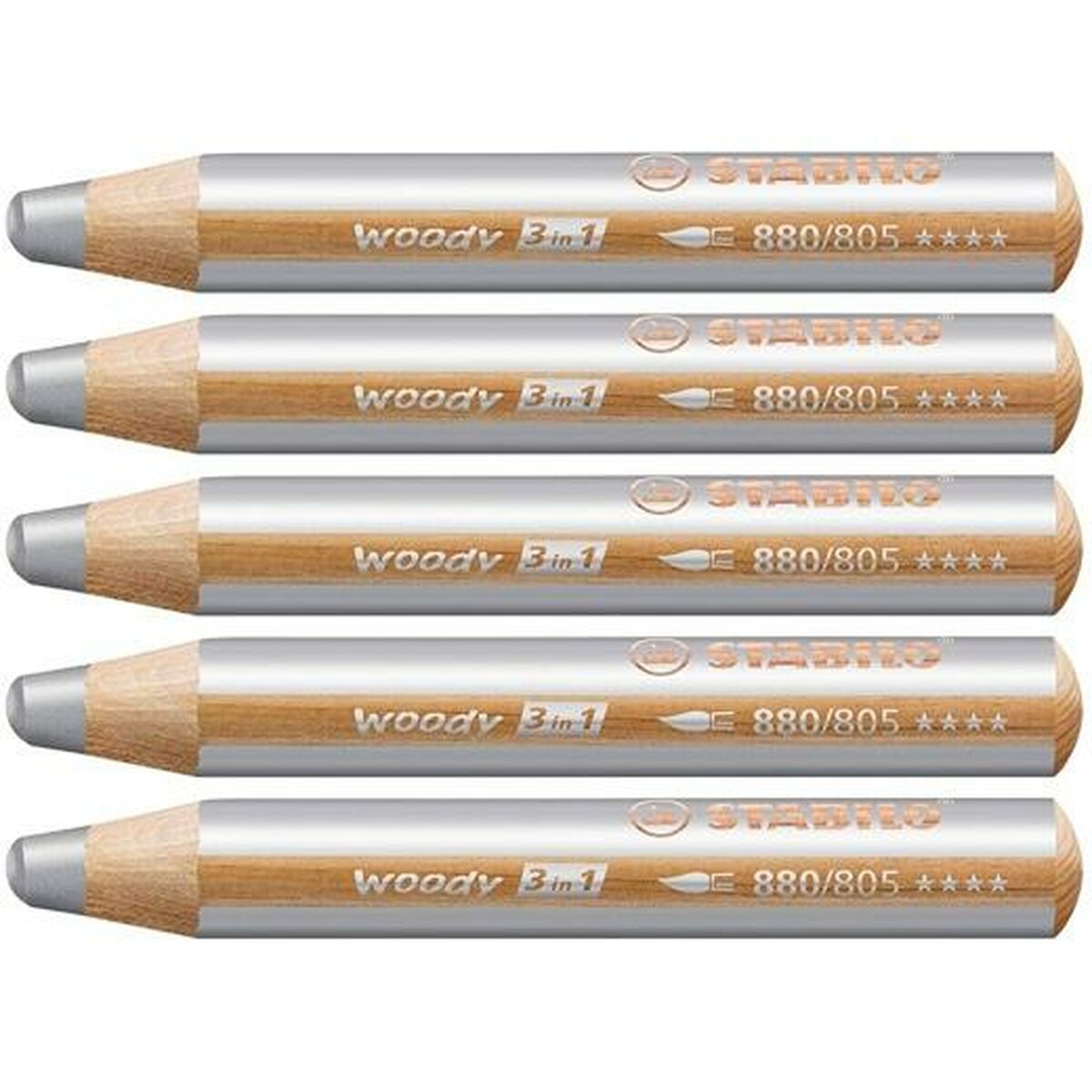 Färgpennor Stabilo Woody Silvrig 3 i 1 (5 antal)