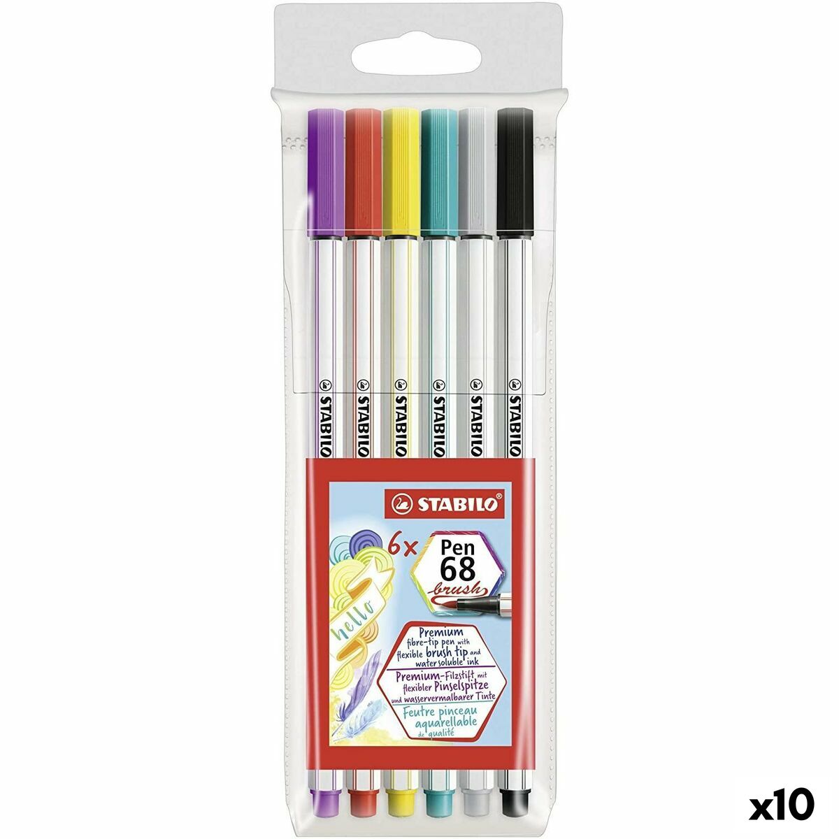 Tuschpennor Stabilo Pen 68 Brush Multicolour (10 antal)