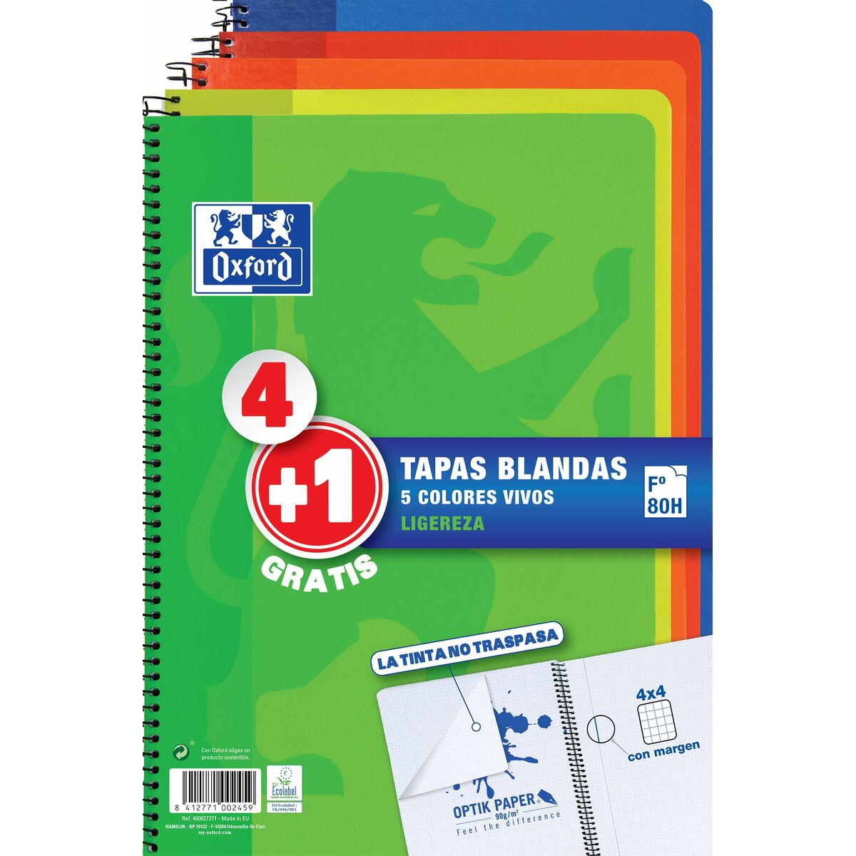 Uppsättning av övningsböcker Oxford Multicolour Din A4 80 Blad 21,5 x 31,5 cm 5 Delar