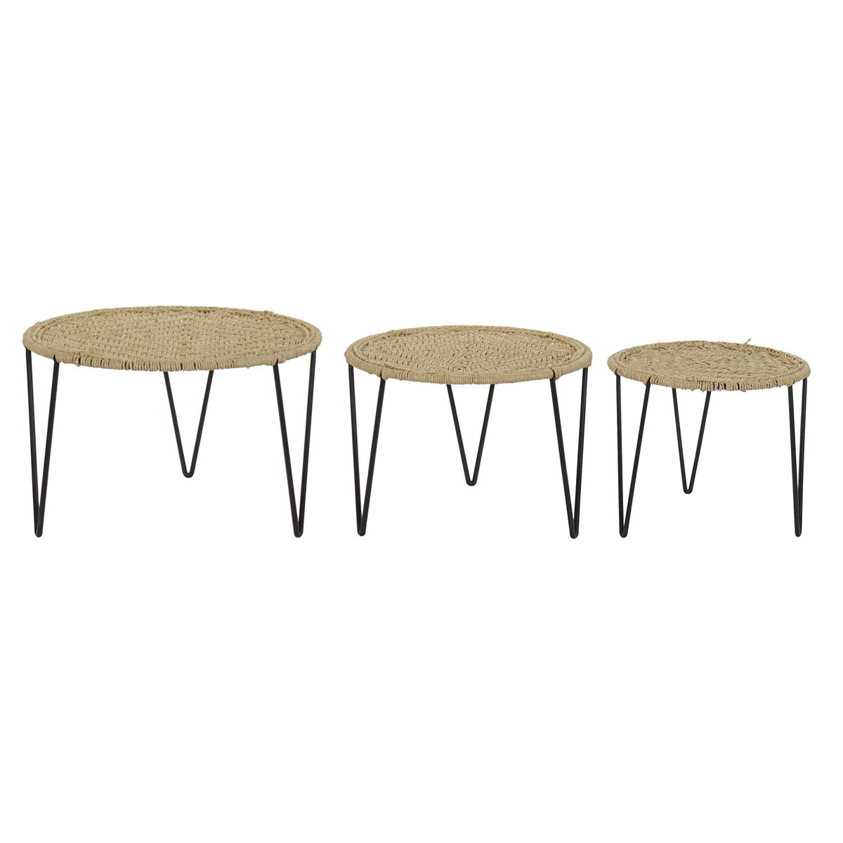 3-bordsset DKD Home Decor Brun Svart Naturell Metall Snöre 62 x 62 x 40 cm