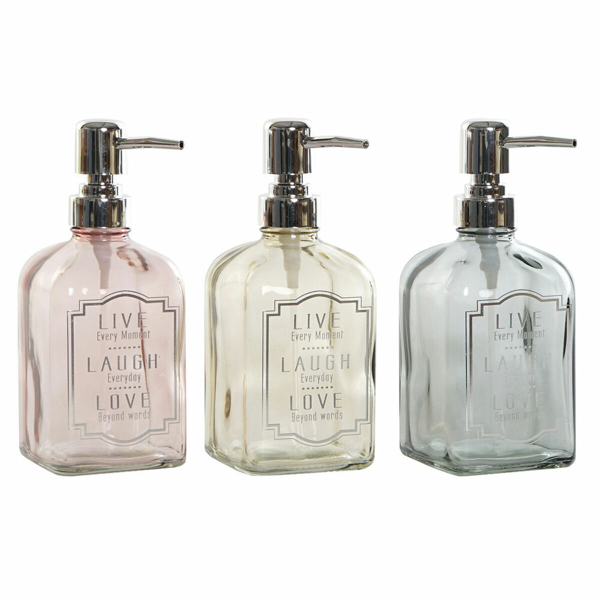 Tvåldispenser DKD Home Decor Grå Rosa Gyllene Silvrig Glas Plast Modern 450 ml 7,5 x 7,5 x 19 cm (3 antal)