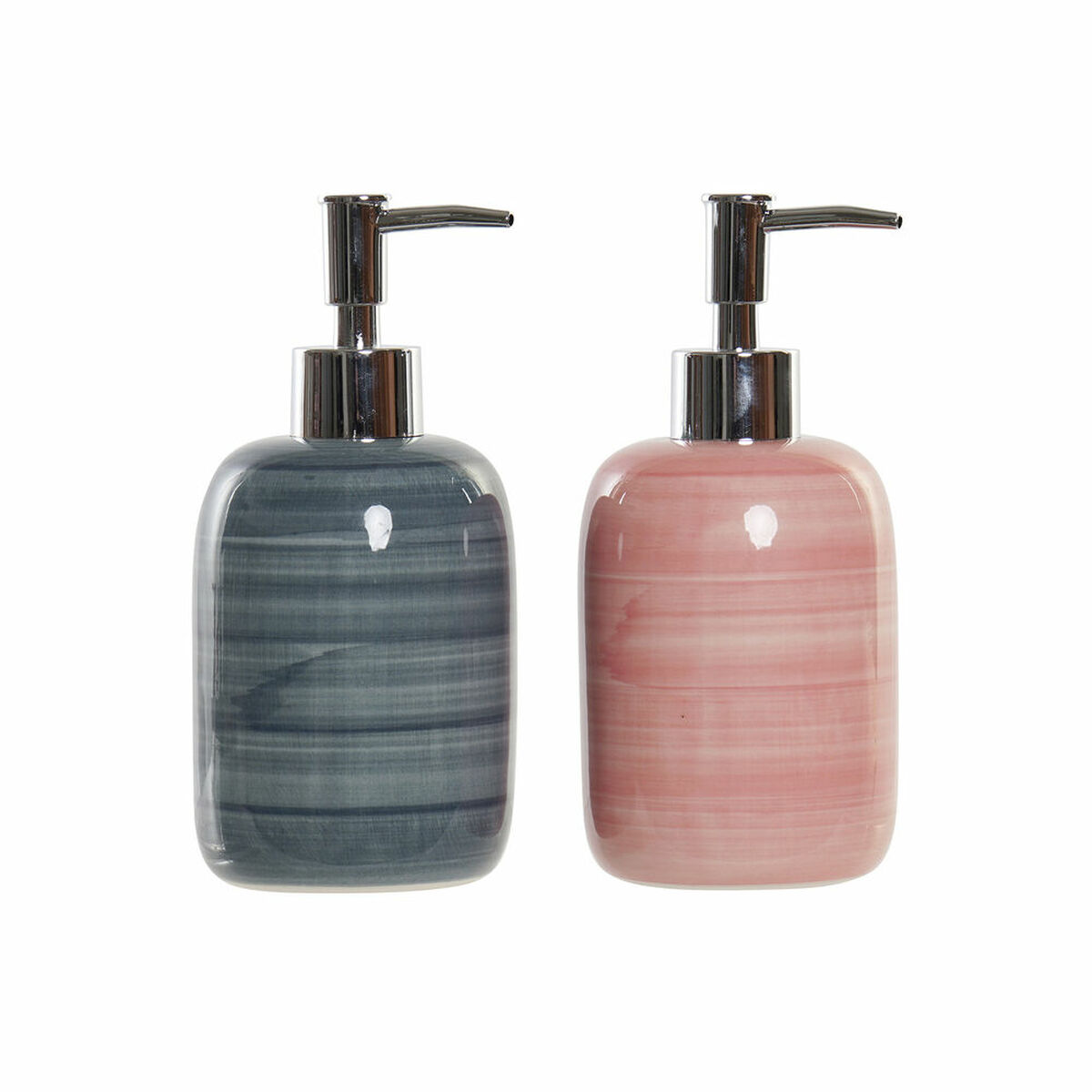 Tvåldispenser DKD Home Decor Blå Rosa PVC Stengods Skandinavisk 8 x 8 x 16 cm (2 antal)