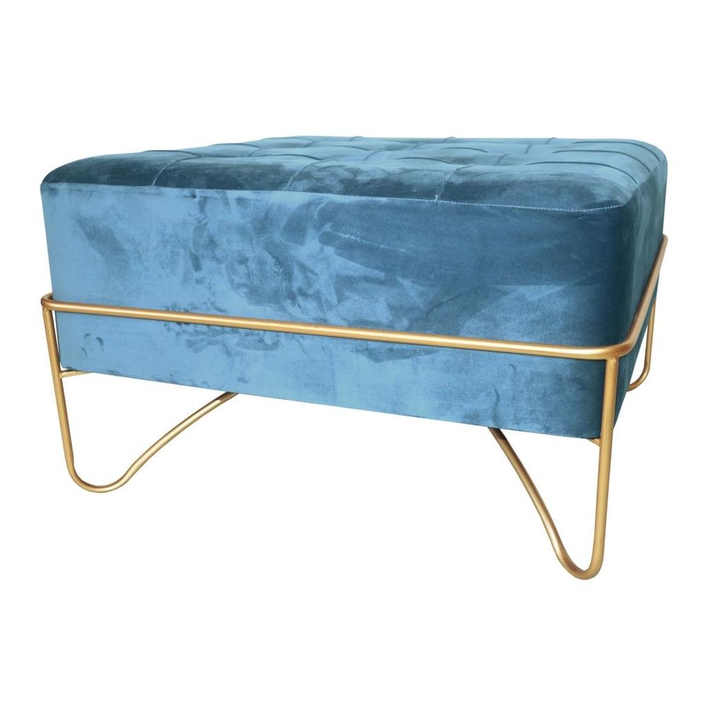 Sittpall DKD Home Decor Skum Blå Gyllene Metall Polyester Sammet Trä MDF (80 x 80 x 42 cm)