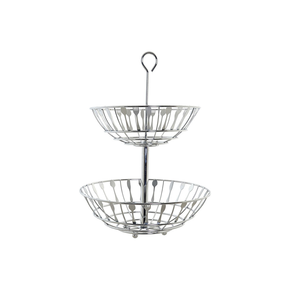 Fruktskål DKD Home Decor Silvrig Metall Plast 28 x 28 x 40 cm