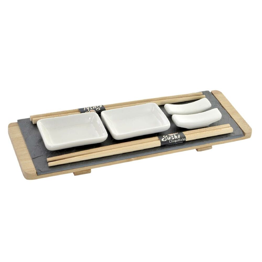 Sushiset DKD Home Decor Brun Svart Naturell Bambu Skiffer 30 x 10 x 3,5 cm (9 Delar) (30 x 10 x 3,5 cm)