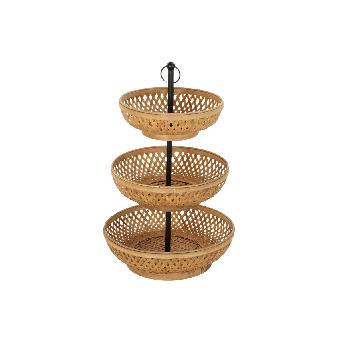 Fruktskål DKD Home Decor Svart Metall Brun Bambu 40 x 40 x 70 cm