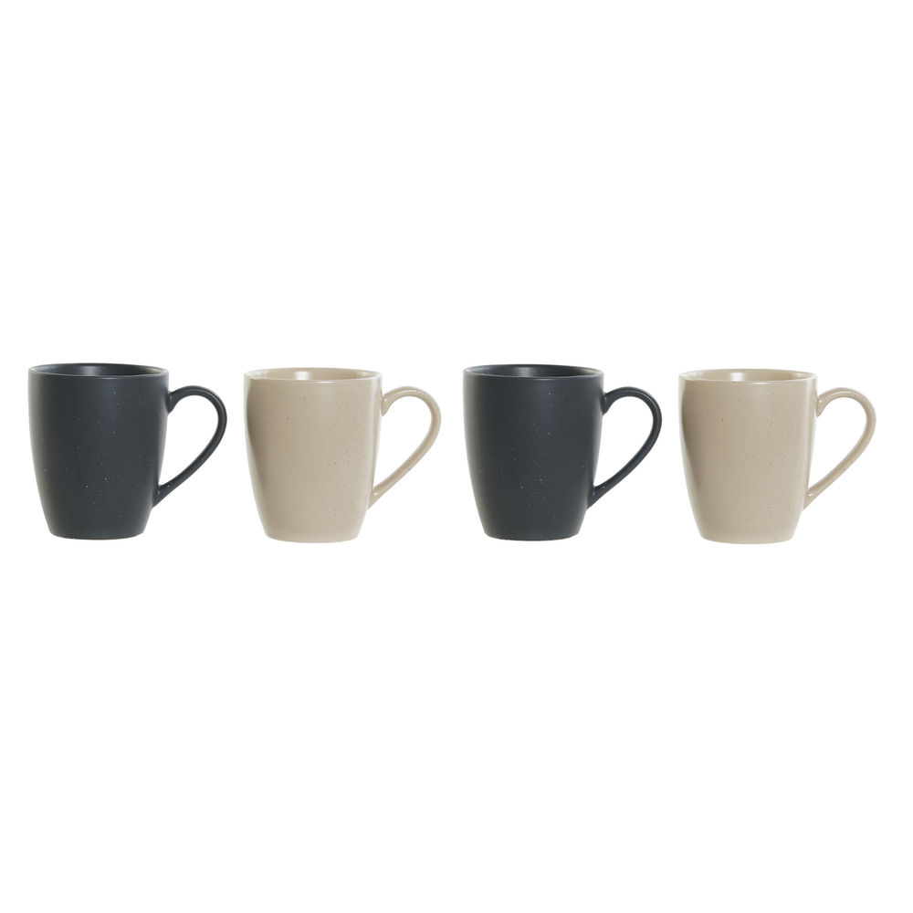 Koppset DKD Home Decor Beige Mörkgrå Gummiträ Stengods 300 ml 19 x 13 x 31 cm (4 Delar)