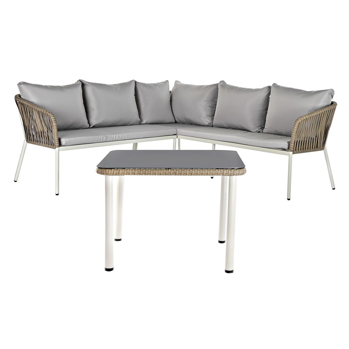 Soffgrupp med bord DKD Home Decor Glas syntetisk rattan Stål (190 x 190 x 70 cm)