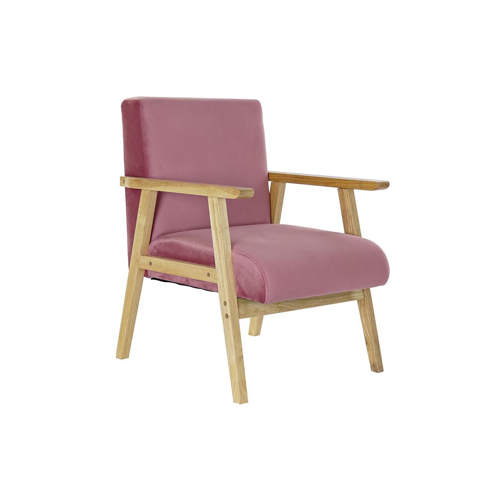 Fåtölj DKD Home Decor Rosa Polyester Trä MDF (61 x 63 x 77 cm)