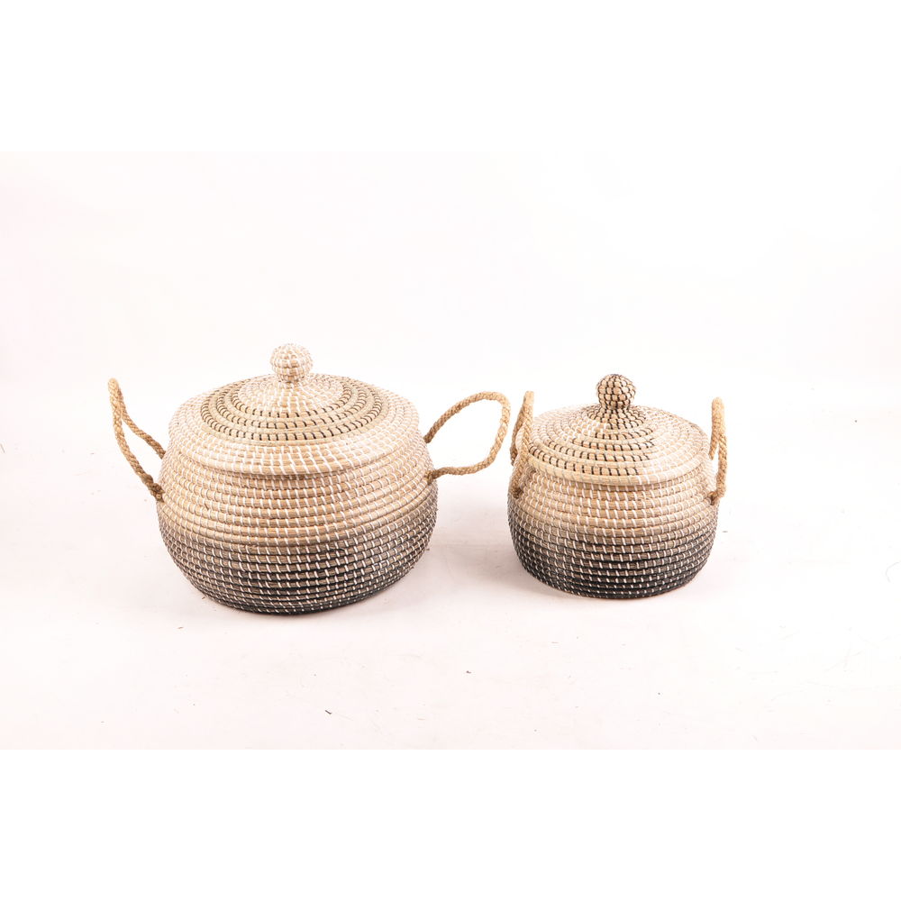 Korg - set DKD Home Decor Grå Naturell Dvobarvna Sjögräs Boho 41 x 41 x 33 cm (2 antal)