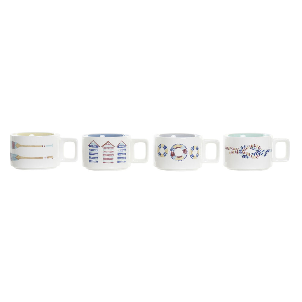 Set med kaffekoppar DKD Home Decor Blå Multicolour Metall Dolomite 260 ml