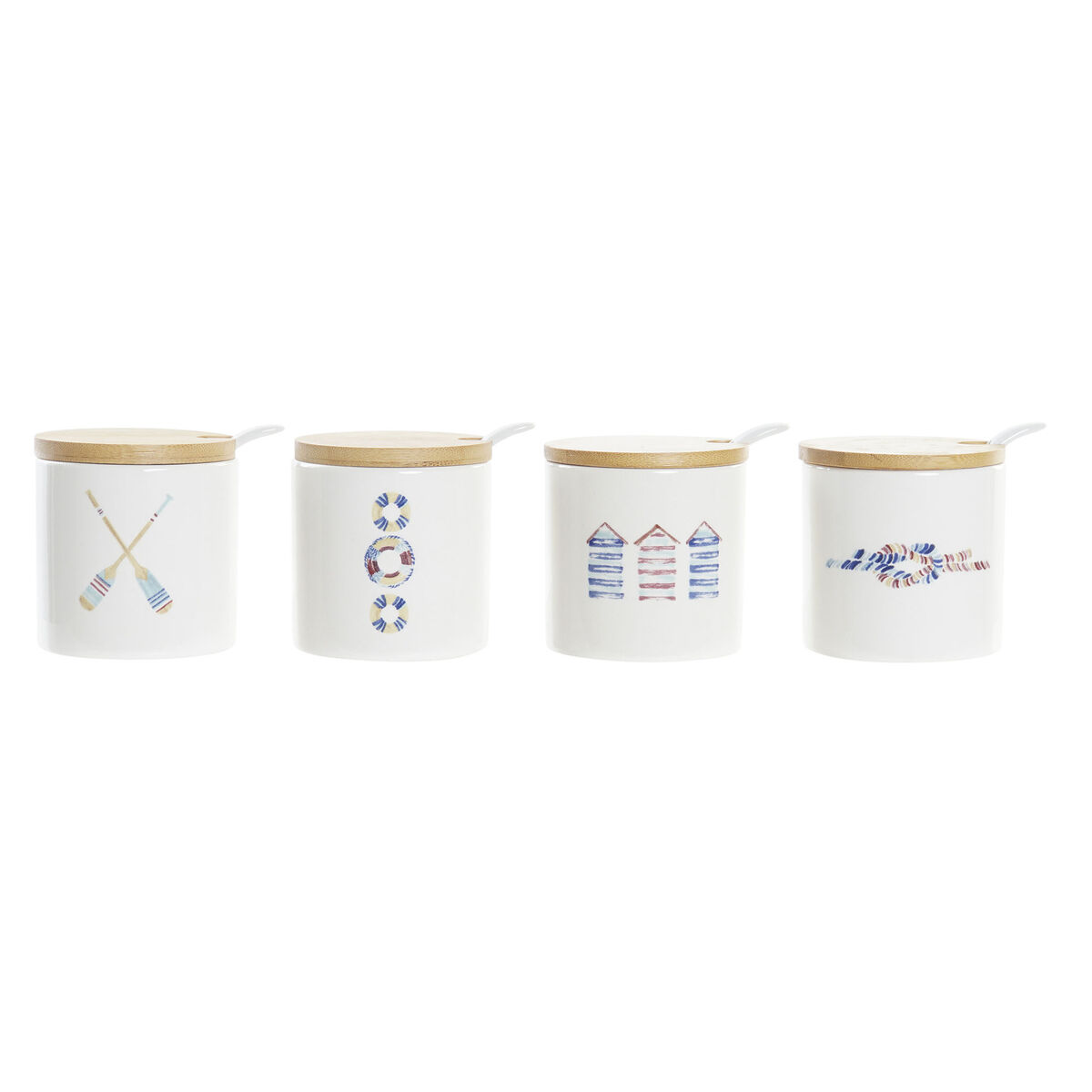 Sockerströare DKD Home Decor Sjöman Vit Multicolour Bambu Dolomite 4 Delar 7,5 x 7,5 x 7,5 cm
