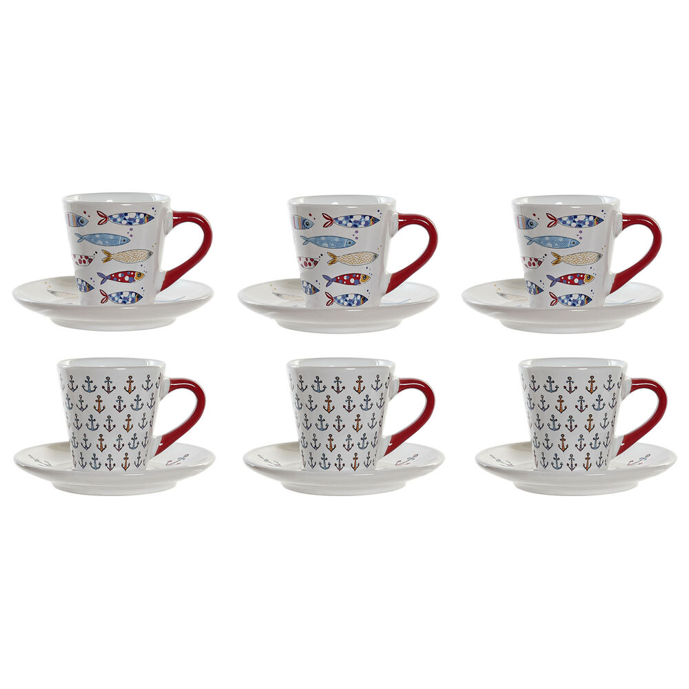 Set med kaffekoppar DKD Home Decor Multicolour Metall Stengods 130 ml