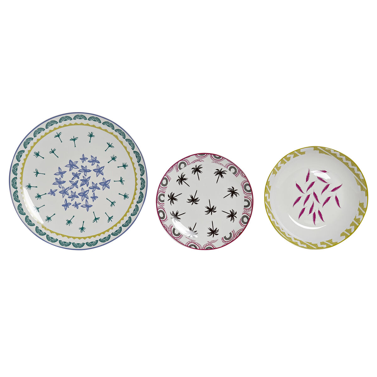 Servissats DKD Home Decor Blå Multicolour Turkos Porslin Kolonial Afrikan 27 x 27 x 2,5 cm 18 Delar (18 pcs)