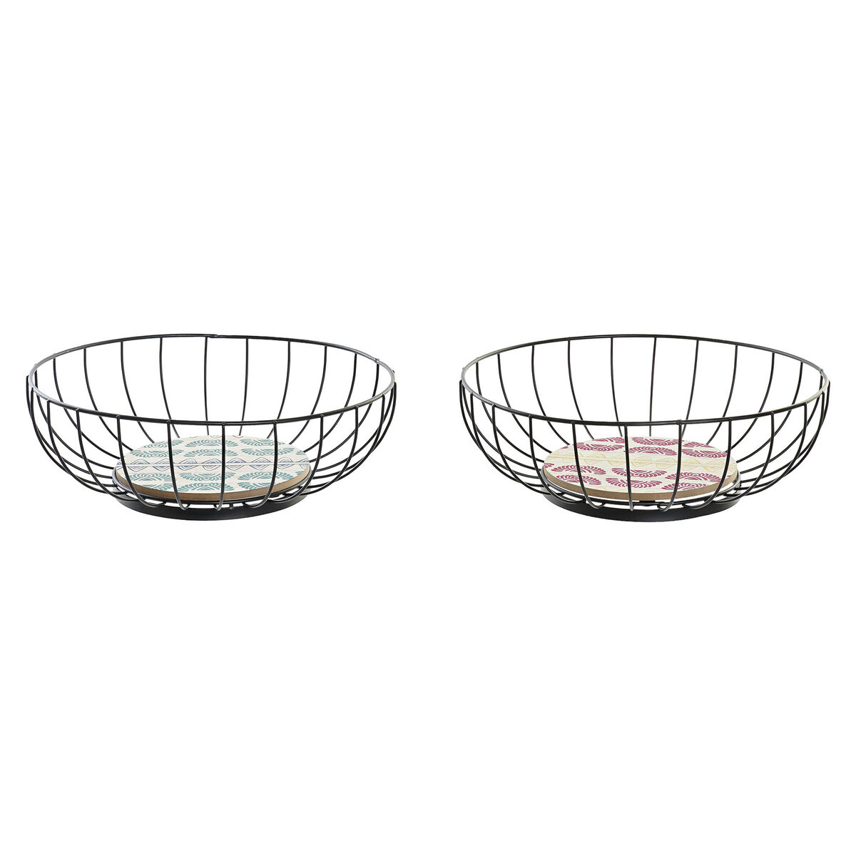 Fruktskål DKD Home Decor Blå Turkos Metall Trä MDF 28 x 28 x 11 cm (2 antal)
