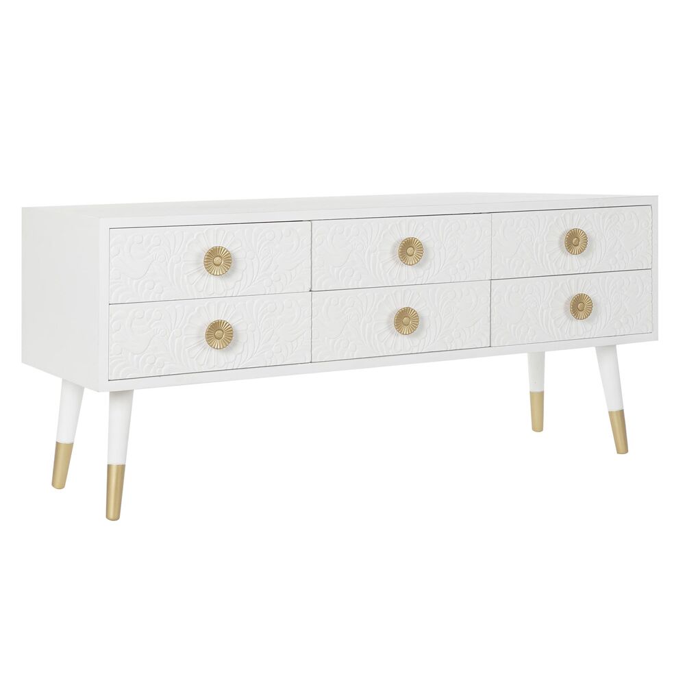 TV-möbler DKD Home Decor Vit Gyllene Gran Trä MDF 120 x 42 x 54 cm