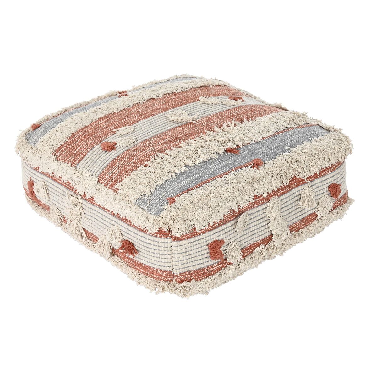 Puff DKD Home Decor Vit Orange Ränder Boho 60 x 60 x 25 cm (2 antal)