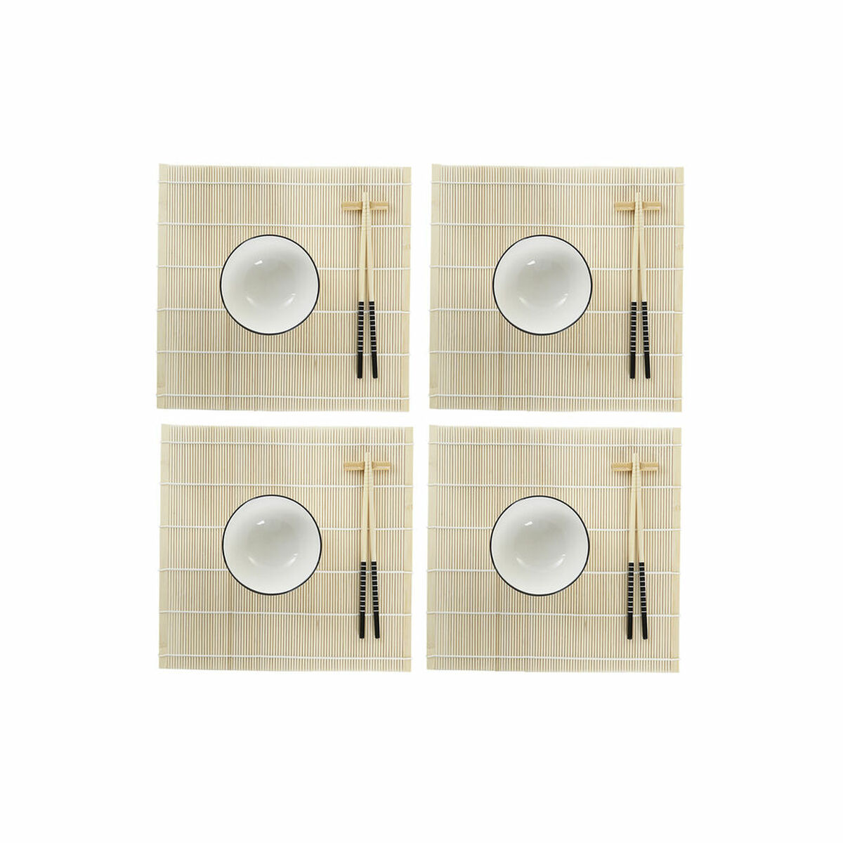 Sushiset DKD Home Decor Bambu Stengods Vit Orientalisk 14,5 x 14,5 x 31 cm (16 Delar)