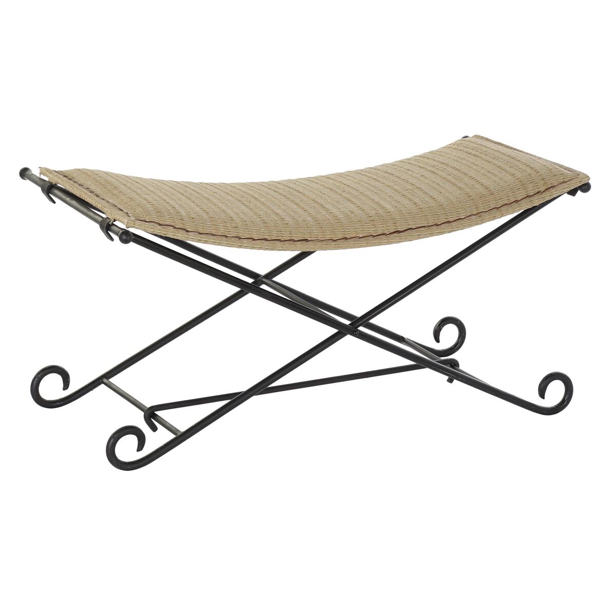 Sittpall DKD Home Decor Svart Metall Ljusbrun Rattan (94 x 49 x 44 cm)