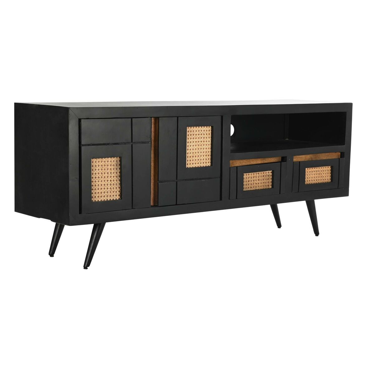 TV-möbler DKD Home Decor Svart Rattan Mangoträ (145,5 x 40,5 x 60 cm)
