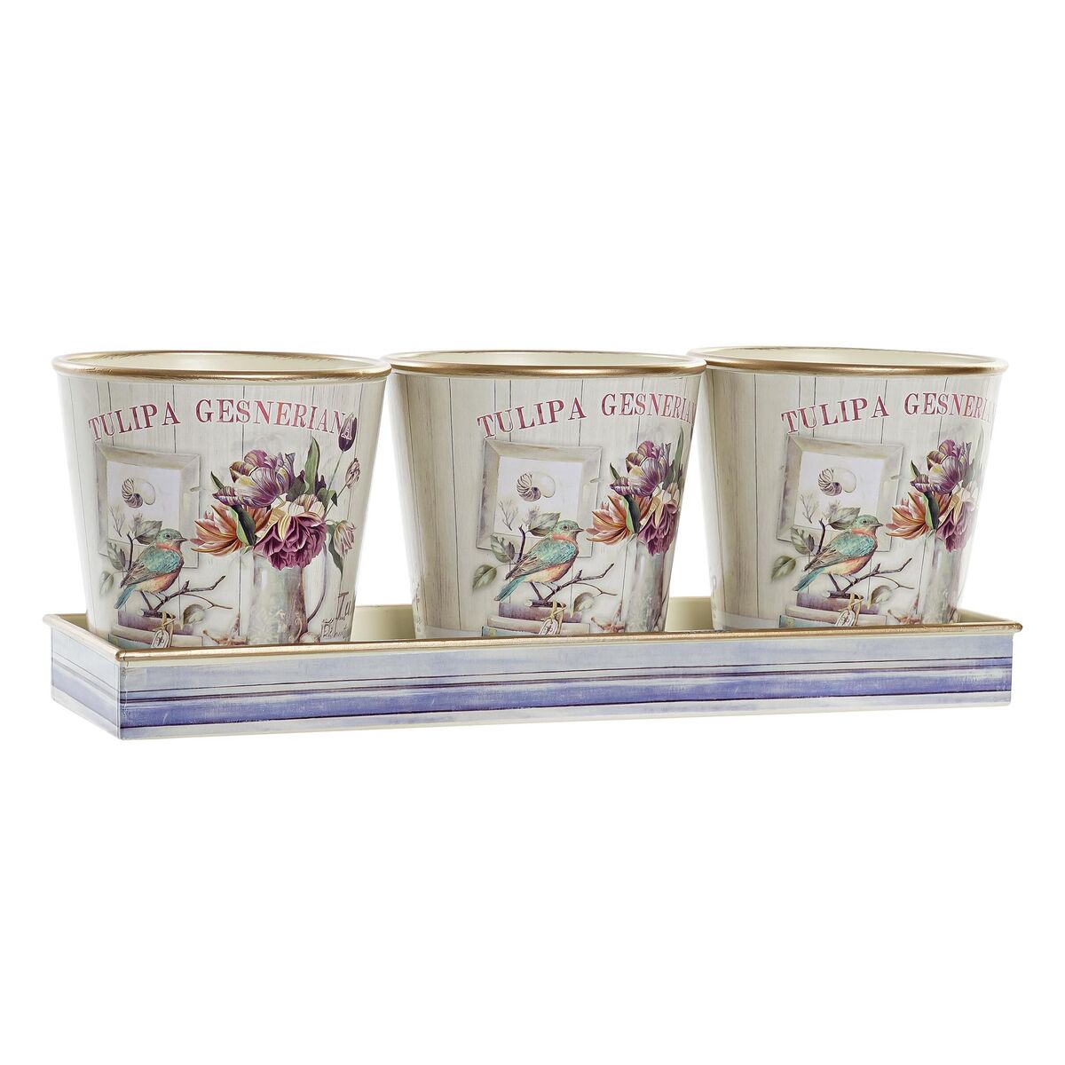 Krukset DKD Home Decor Rosa Gyllene PVC Aluminium Shabby Chic 38 x 13 x 14 cm (3 Delar)